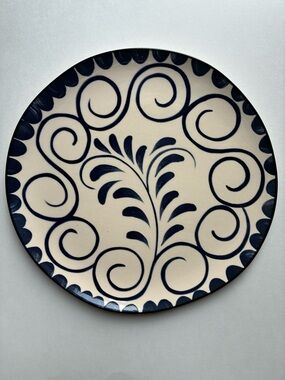 Blue and Cream Decorative Scrollwork Ceramic  Dinner Wall  Plate - Home Art